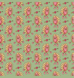 Seamless Pattern With Cute Y2k Sunflower