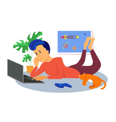 Cartoon Character Of Young Man Playing Computer