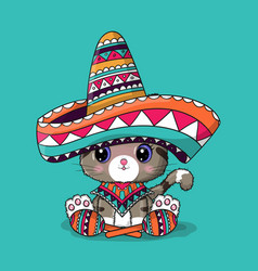 Cute Cartoon Cat With Mexico Hat Cinco De Mayo