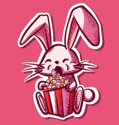 Digital Art Of A Cute Fluffy Bunny Eating Popcorn