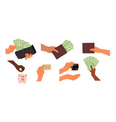 Different Hands Holding Money Set Isolated