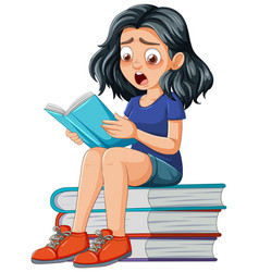 Cartoon Girl Reading A Book With Surprised