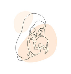 Woman Holding Baby Minimal One Line Art Mother