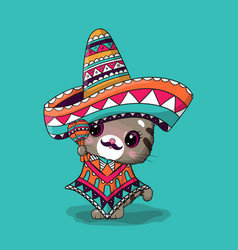 Cute Cartoon Cat With Mexico Hat Cinco De Mayo