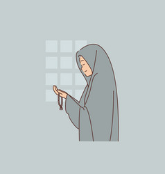 Muslim Woman Dressed In Chador Prays In Mosque