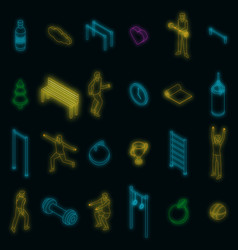 Outdoor Fitness Icons Set Neon