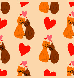 Charming Pattern With Pair Of Cats And Hearts