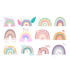 Cute Hand Drawn Different Colorful Rainbows With