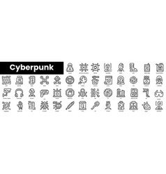 Set Of Outline Cyberpunk Icons Minimalist Thin