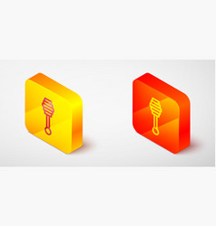 Isometric Line Honey Dipper Stick Icon Isolated On