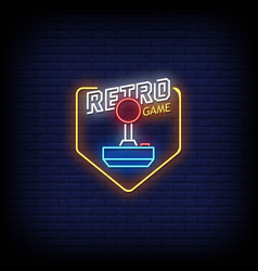 Neon Sign Retro Game With Brick Wall Background Ve