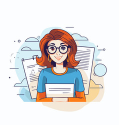 Young Business Woman In Glasses Working On Laptop