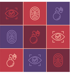 Set Line Eye Scan Bomb And Fingerprint Icon