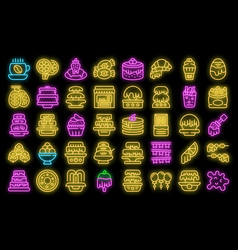 Chocolate Fountain Icons Set Neon