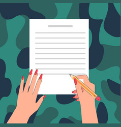 Pen And Sheet Of Paper On Camouflage Background