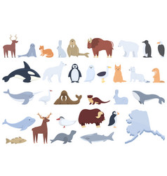 Alaska Icons Set Cartoon Seal Animal