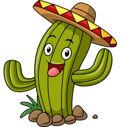 Cute Mexican Cartoon Cactus Waving Hand