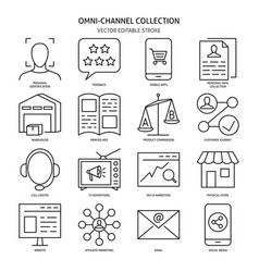 Omni Channel Marketing Icon Set In Thin Line Style