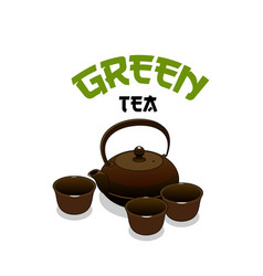 Green Asian Tea Icon With Tea Ceremony Set