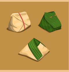 Rice Wrap In Banana Leaf And Paper Asian Food