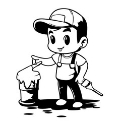 Cute Cartoon Boy With Paint Bucket And Brush