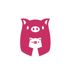 Pig Mom And Son Negative Space Logo Icon