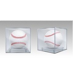 Baseball Balls In Glass Case Front And Corner View