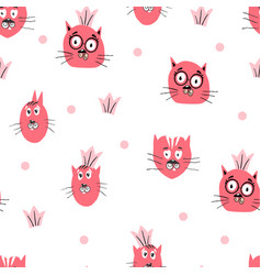 Funny Cats And Crowns Seamless Pattern On A Pink