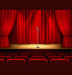 Realistic Theater Stage With Microphone