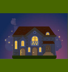 Night House In Cartoon Flat Style Rural Lovely