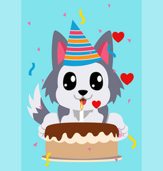 Adorable Cartoon Husky Dog Wearing A Birthday Hat