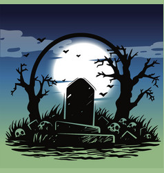 Spooky Graveyard Scene With Full Moon And Bats