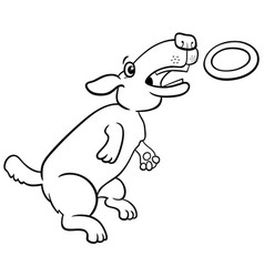 Cartoon Dog Catching A Ring Toss Toy Coloring Page