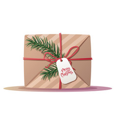 A Gift Tied With Ribbon With Spruce Branch