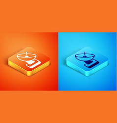 Isometric Radar Icon Isolated On Orange And Blue