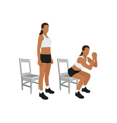 Woman Doing Chair Squat Exercise Flat