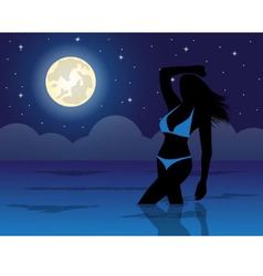 Woman In Water In The Night Night Sky And The Moon