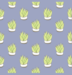 Aloe Vera In A Pot Seamless Pattern On A Purple