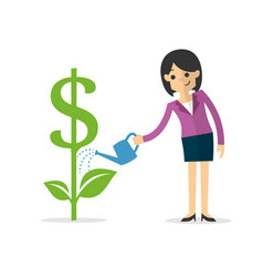 Business Woman Growing Money Plant Dollar