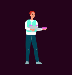 Cartoon Man In Laser Tag Uniform Holding Toy Gun