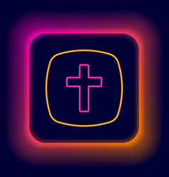 Glowing Neon Line Christian Cross Icon Isolated