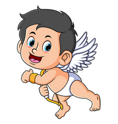 Happy Cupid Boy Is Running And Flying In The Sky