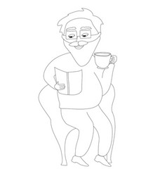 Old Man Reads A Book And Drinks Coffee