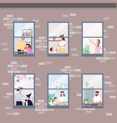 People In Different Apartments Windows Flat Color