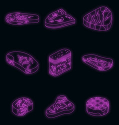 Steak Icons Set Neon