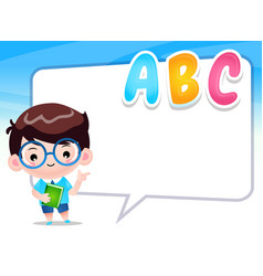 Cute Boy Student Pointing Away Big Speech Bubble