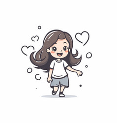 Cute Little Girl With Long Hair Cartoon Style