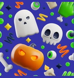 Halloween Holiday Seamless Pattern With Cartoon 3d