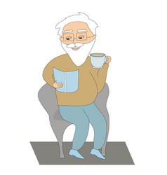 Old Man Reads A Book And Drinks Coffee