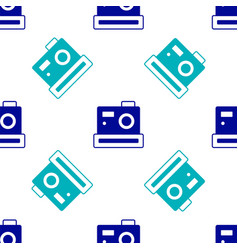 Blue Photo Camera Icon Isolated Seamless Pattern